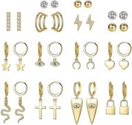 👂 aganippe 15 pairs small dangle hoop earrings with charm for women & girls - gold/silver plated, huggie hoops and cubic zirconia studs logo