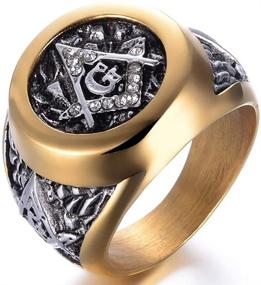 img 2 attached to 💎 Stylish Two Tone Masonic Freemason Signet Ring – Jude Jewelers Stainless Steel Silver Gold