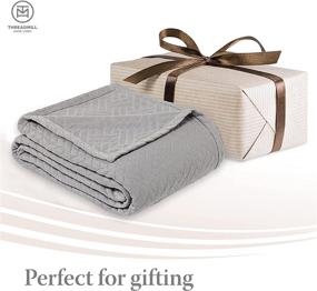 img 2 attached to 🌟 Scottish Grey 90x90 inch Queen Size Threadmill Blanket/Coverlet - Premium Quality, 100% Long Staple Combed Cotton, Jacquard Matelasse Finish Bedspread Comforter for All Seasons