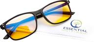 👓 essential living: performance blue light blocking glasses with travel case - blocks up to 97% of blue light for work and gaming - acetate frame and resin lens logo