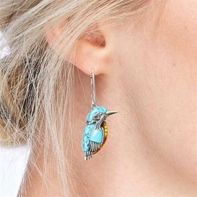 img 2 attached to 🐦 Exquisite Blue Bird Flying Hummingbird Oil Painting Earrings: Colorful Animal Bird Huggie Stud Earrings for Fashionable Jewelry Lovers