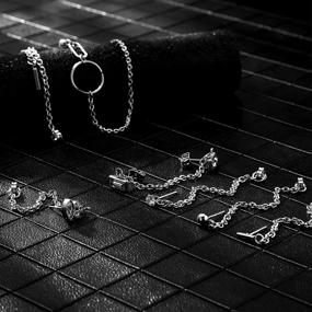 img 3 attached to 💍 Стильные и универсальные: 25-штучные серьги-кольца с подвесными цепочками и длинными петлями для пирсинга из нержавеющей стали (серебристые)