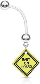 img 3 attached to 14GA Bioflex Baby On Board Dangling Maternity Pregnancy Belly Button Ring: Stylish and Safe Jewelry for Expecting Moms