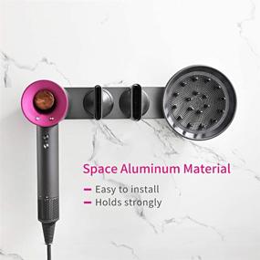 img 3 attached to Large Grey Aluminum Wall Mount Hair Dryer Holder - Magnetic Bracket Stand Storage Rack Organizer for Dyson Supersonic Hair Blow Dryer, Power Plug, Diffuser & Nozzle