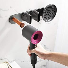 img 1 attached to Large Grey Aluminum Wall Mount Hair Dryer Holder - Magnetic Bracket Stand Storage Rack Organizer for Dyson Supersonic Hair Blow Dryer, Power Plug, Diffuser & Nozzle