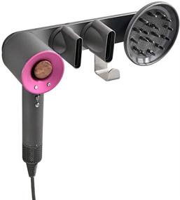 img 4 attached to Large Grey Aluminum Wall Mount Hair Dryer Holder - Magnetic Bracket Stand Storage Rack Organizer for Dyson Supersonic Hair Blow Dryer, Power Plug, Diffuser & Nozzle