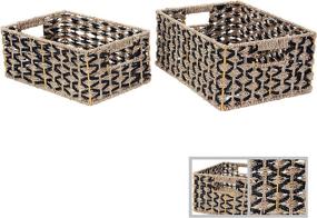 img 1 attached to Villacera Set of 2 Black & Natural Rectangle Handwoven Wicker Baskets - Water Hyacinth & Seagrass Nesting Bins