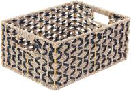 villacera set of 2 black & natural rectangle handwoven wicker baskets - water hyacinth & seagrass nesting bins logo