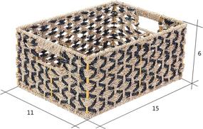 img 3 attached to Villacera Set of 2 Black & Natural Rectangle Handwoven Wicker Baskets - Water Hyacinth & Seagrass Nesting Bins