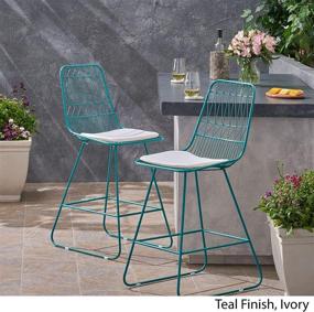 img 3 attached to 🪑 Hedy Outdoor Counter Stools: Modern Teal Iron Frames with Ivory Cushion - Set of 2