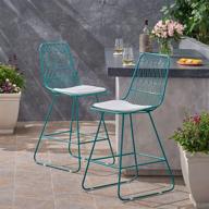 🪑 hedy outdoor counter stools: modern teal iron frames with ivory cushion - set of 2 logo