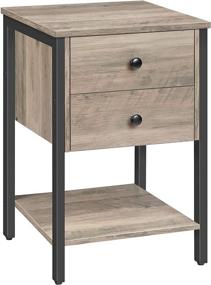 img 4 attached to 🛏️ Versatile HOOBRO Nightstand: 2 Drawer Industrial Square End Table with Open Shelf for Stylish Storage in Living Room or Bedroom - Easy Assembly, Wood Look with Metal Frame, Greige and Black BG47BZ01