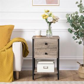 img 1 attached to 🛏️ Versatile HOOBRO Nightstand: 2 Drawer Industrial Square End Table with Open Shelf for Stylish Storage in Living Room or Bedroom - Easy Assembly, Wood Look with Metal Frame, Greige and Black BG47BZ01