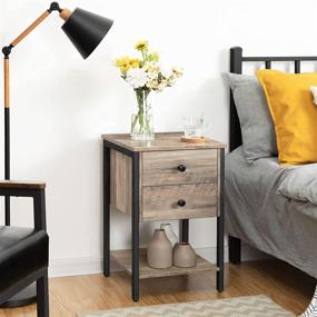 img 3 attached to 🛏️ Versatile HOOBRO Nightstand: 2 Drawer Industrial Square End Table with Open Shelf for Stylish Storage in Living Room or Bedroom - Easy Assembly, Wood Look with Metal Frame, Greige and Black BG47BZ01