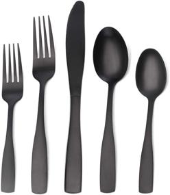 img 4 attached to 🍴 Stylish Matte Black Silverware Set - 20-Piece Stainless Steel Flatware Collection for 4, Dishwasher Safe