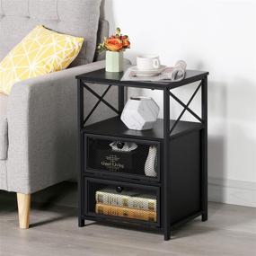 img 3 attached to 🌙 VECELO Black Modern X-Design Nightstand with End Drawer Storage Shelf, Versatile Side Table, Retro Style