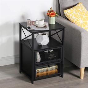 img 1 attached to 🌙 VECELO Black Modern X-Design Nightstand with End Drawer Storage Shelf, Versatile Side Table, Retro Style