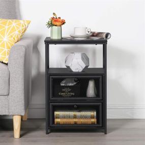 img 2 attached to 🌙 VECELO Black Modern X-Design Nightstand with End Drawer Storage Shelf, Versatile Side Table, Retro Style