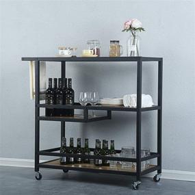 img 2 attached to 🍷 MBQQ Industrial & Modern Rustic Rolling Bar and Serving Cart with Wheels, 3-Tiered Wood & Metal Kitchen Bar Cart Island for Coffee/Wine Storage, Black