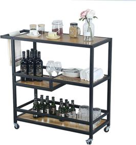 img 1 attached to 🍷 MBQQ Industrial & Modern Rustic Rolling Bar and Serving Cart with Wheels, 3-Tiered Wood & Metal Kitchen Bar Cart Island for Coffee/Wine Storage, Black