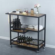 🍷 mbqq industrial & modern rustic rolling bar and serving cart with wheels, 3-tiered wood & metal kitchen bar cart island for coffee/wine storage, black logo