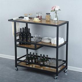 img 4 attached to 🍷 MBQQ Industrial & Modern Rustic Rolling Bar and Serving Cart with Wheels, 3-Tiered Wood & Metal Kitchen Bar Cart Island for Coffee/Wine Storage, Black