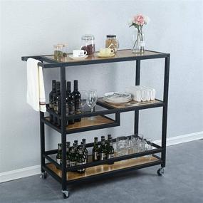 img 3 attached to 🍷 MBQQ Industrial & Modern Rustic Rolling Bar and Serving Cart with Wheels, 3-Tiered Wood & Metal Kitchen Bar Cart Island for Coffee/Wine Storage, Black