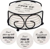 😂 hilarious coaster set with holder - absorbent, 6 pcs novelty gift with 3 different sayings - perfect present for friends, men, women, housewarming, man cave decor & hostess gifts - birthday & holiday logo