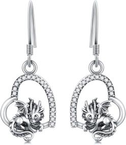 img 4 attached to 🔥 Splash of Magic: Dragon Heart Dangle Earrings, Exquisite Sterling Silver Jewelry for Women and Girls