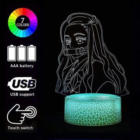 img 1 attached to 🔥 Demon Slayer Kamado Tanjirou, Agatsuma Zenitsu, Nezuko 3D Anime Decor Lamp Night Light with Multicolor RGB Bulb - Perfect Home Decor for Movie Fans, Teens, Birthdays, Christmas, New Year, and Kid's Toys