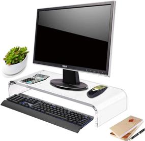 img 4 attached to 🖥️ High-Strength Clear Acrylic Computer Monitor Stand Holder - Ideal Monitor Riser for Office, Home Desktop Corner - Free-Standing Lucite Monitor Stands for Laptop, Tablet, TV, LCD - Desk Riser Leg Lift