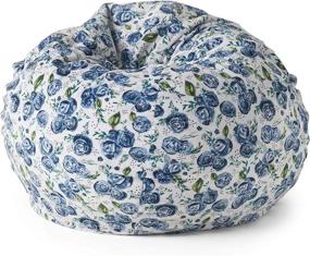 img 4 attached to Harrison Modern 3ft Fabric Navy Rose Print and White Bean Bag