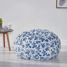 img 3 attached to Harrison Modern 3ft Fabric Navy Rose Print and White Bean Bag