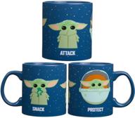 20 oz blue ceramic coffee mug - silver buffalo star wars the mandalorian protect attack snack logo