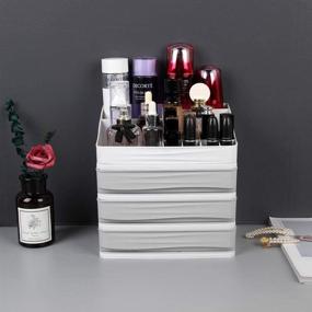 img 3 attached to 💄 ELUCHANG Cosmetic Makeup Organizer: Stylish Plastic Storage Box with Drawer for Lipsticks, Desktop Sundry Storage Case