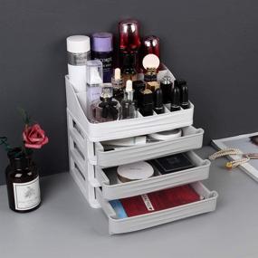 img 2 attached to 💄 ELUCHANG Cosmetic Makeup Organizer: Stylish Plastic Storage Box with Drawer for Lipsticks, Desktop Sundry Storage Case