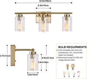 img 2 attached to 🛁 KOSTOMO Brass Gold Bathroom Light Fixtures - Vintage Wall Sconces for Modern Bath Lighting