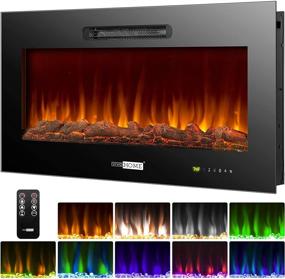 img 4 attached to 🔥 VIVOHOME Электрический камин 36" 750W/1500W с настенным креплением и встроенным в стену, с пультом дистанционного управления, сенсорным экраном, сертификатом ETL, защитой от перегрева, 9 цветами пламени, набором бревен и кристаллами.