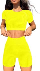 img 4 attached to 🏋️ OYS Women's Seamless Workout Set - 2 Piece High Waisted Yoga Gym Shorts & Crop Top Outfits for Running and Active wear