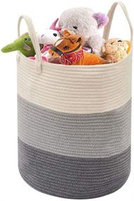 img 4 attached to 🧺 Large Collapsible Storage Basket - 100% Cotton Rope Hamper with Handles | Baby Laundry, Blanket, and Dirty Clothes Hamper | Woven Basket for Gifts | 14'' x 18''