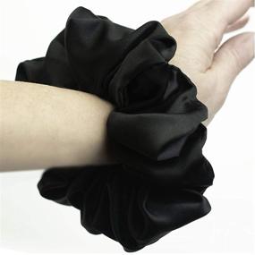 img 1 attached to 🖤 Washable Black Nylon Silk-Like Scrunci Original Scrunchie - Jumbo Size: Perfect for Wrist-to-Hair Versatility, 1 Count