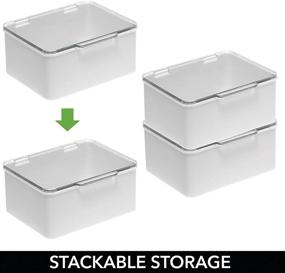 img 2 attached to 📦 mDesign Plastic Stackable Craft & Sewing Storage Box - Compact Organizer for Thread, Beads, Ribbon, Glitter, Clay - Clear/Light Gray