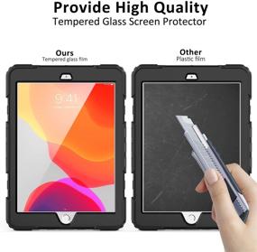 img 3 attached to 📱 Kid Proof iPad Case, Full Body Protective Case for iPad 9th/8th/7th Generation & 10.2 (2021/2020/2019) - 9H Tempered Glass Screen Protector, 360° Rotatable Kickstand & Hand Strap (Black)