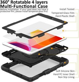 img 2 attached to 📱 Kid Proof iPad Case, Full Body Protective Case for iPad 9th/8th/7th Generation & 10.2 (2021/2020/2019) - 9H Tempered Glass Screen Protector, 360° Rotatable Kickstand & Hand Strap (Black)