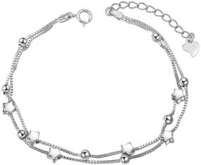 img 4 attached to 💖 S925 Sterling Silver Heart Stars Beads Friendship Bracelet - Adjustable Double Chain Charm Jewelry Gift for Women and Girls (7+2 inches)