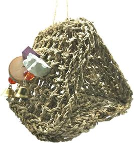 img 1 attached to 🐦 Hamiledyi Seagrass Bird Tent with Chew Toy Bell - Foraging Climbing Mat Toy for Cockatiel Parrot Parakeet Lovebird Conure Budgies - Parrot Hammock