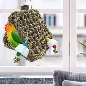 img 2 attached to 🐦 Hamiledyi Seagrass Bird Tent with Chew Toy Bell - Foraging Climbing Mat Toy for Cockatiel Parrot Parakeet Lovebird Conure Budgies - Parrot Hammock