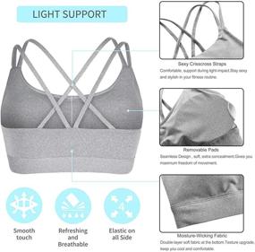 img 1 attached to Rocorose Women's Mesh Strappy Sports Bra - 🏋️ Light Support, Crisscross Back, Wirefree Yoga Bra with Removable Cups