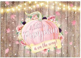 img 4 attached to 🎃 Фотофон для вечеринки по случаю бэби-шаура Funnytree "Осень, розовая тыковка" | Шикарные осенние цветы на деревянном полу | Задник для фотосессии с сообщением о беременности | Гирлянда для декорирования стола с тортом | Необходимые материалы для фотобудки | 7x5 футов