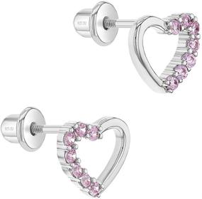 img 3 attached to 💎 Stylish 925 Sterling Silver Pink Cubic Zirconia Open Heart Screw Back Earrings for Toddlers & Young Girls - Sparkling Pink CZ Studs - Crystal Encrusted Heart Earrings